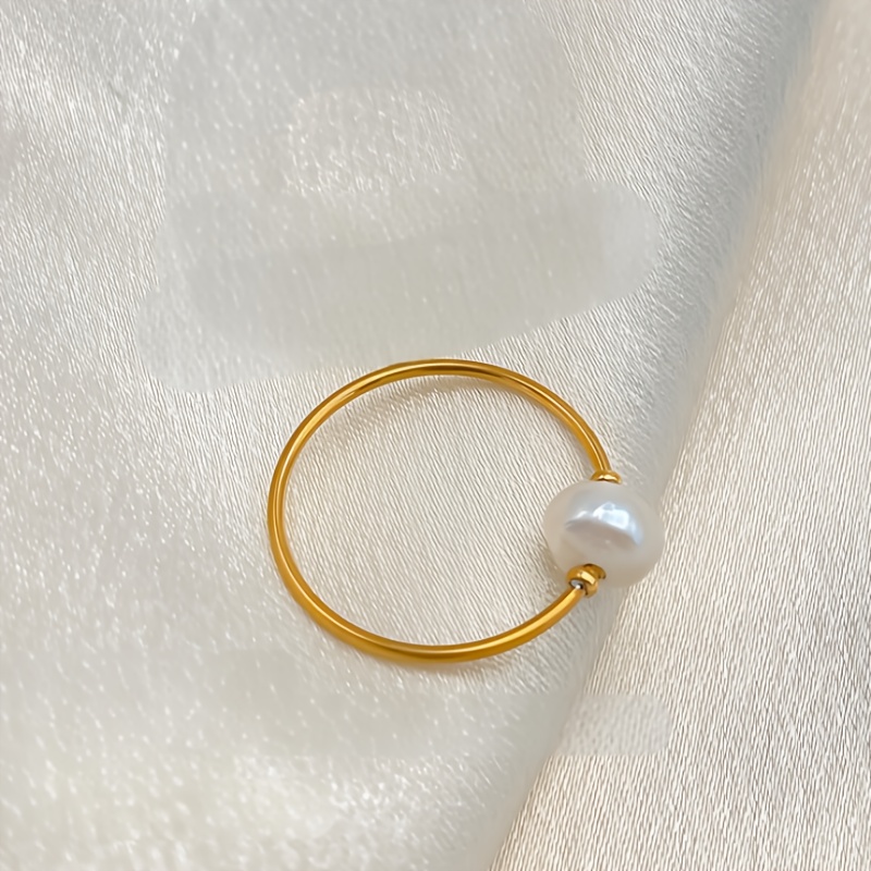 Women's Elegant Stainless Steel Ring with Freshwater Pearl Accent